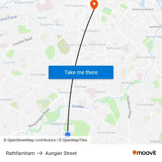 Rathfarnham to Aungier Street map