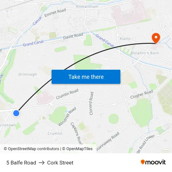 5 Balfe Road to Cork Street map