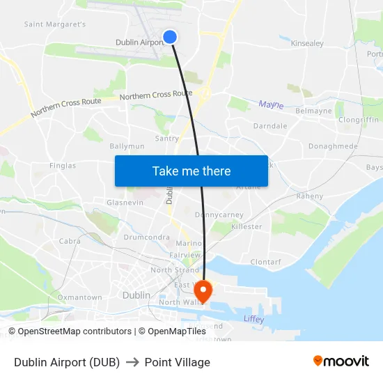 Dublin Airport (DUB) to Point Village map
