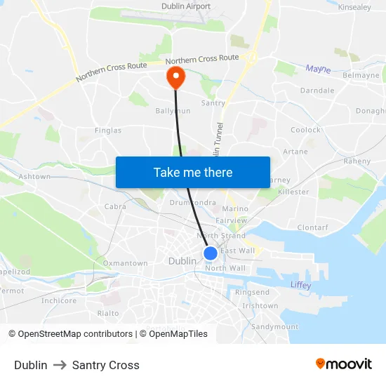 Dublin to Santry Cross map