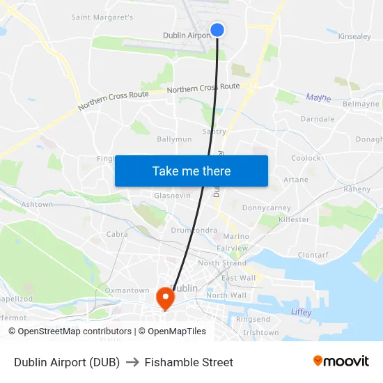 Dublin Airport (DUB) to Fishamble Street map