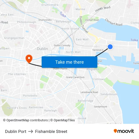 Dublin Port to Fishamble Street map