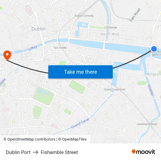 Dublin Port to Fishamble Street map