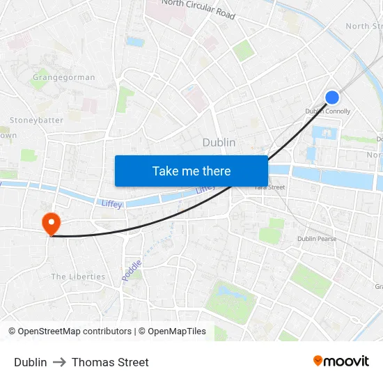 Dublin to Thomas Street map