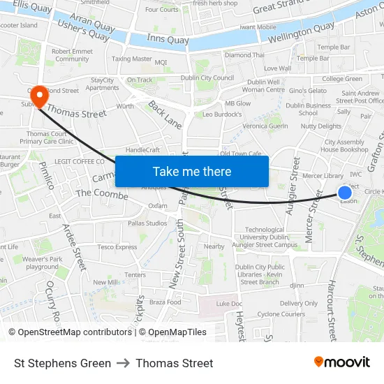St Stephens Green to Thomas Street map