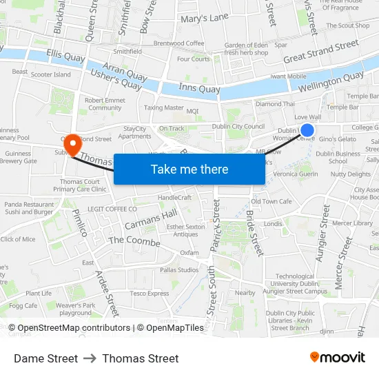 Dame Street to Thomas Street map