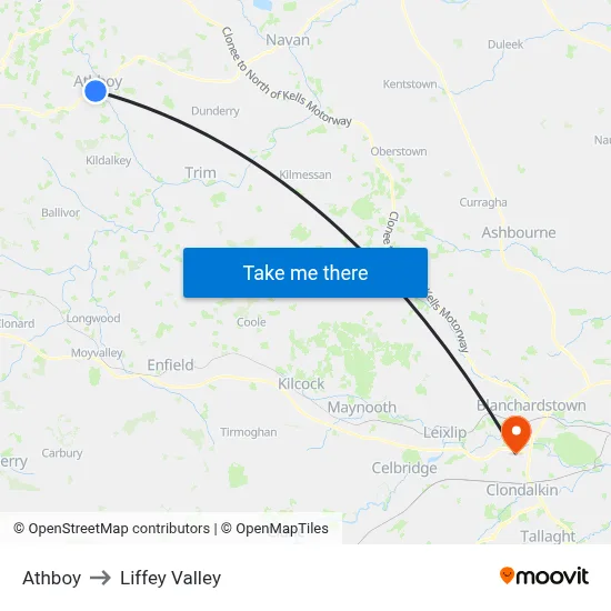 Athboy to Liffey Valley map