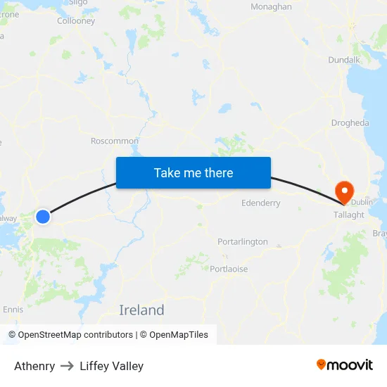 Athenry to Liffey Valley map