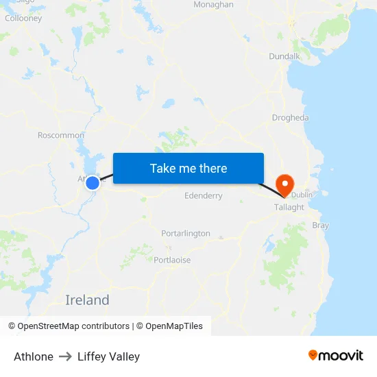 Athlone to Liffey Valley map