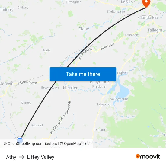 Athy to Liffey Valley map