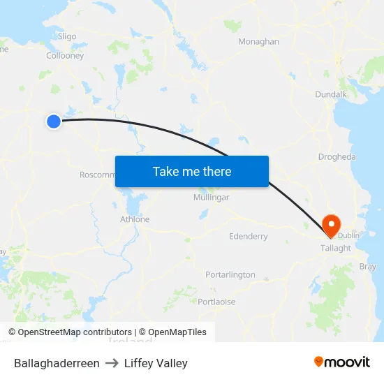 Ballaghaderreen to Liffey Valley map