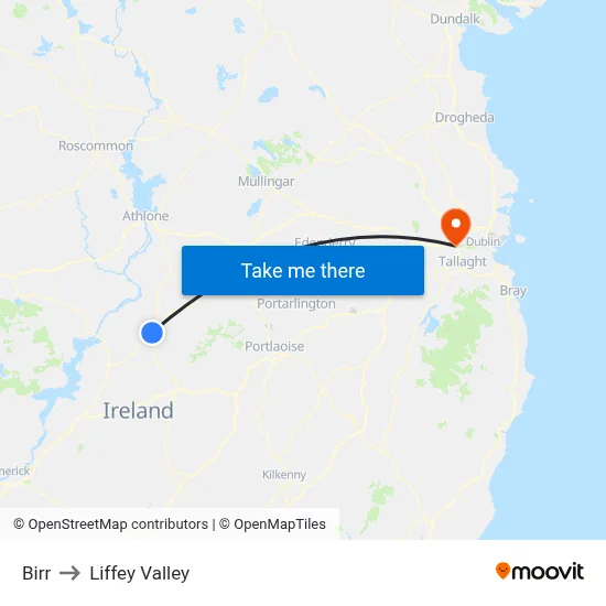 Birr to Liffey Valley map