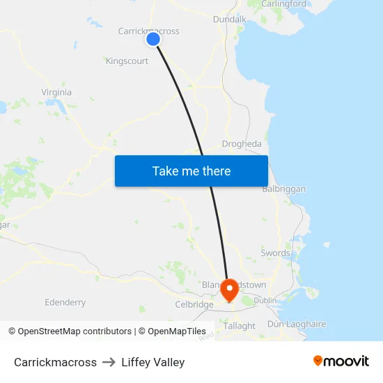 Carrickmacross to Liffey Valley map