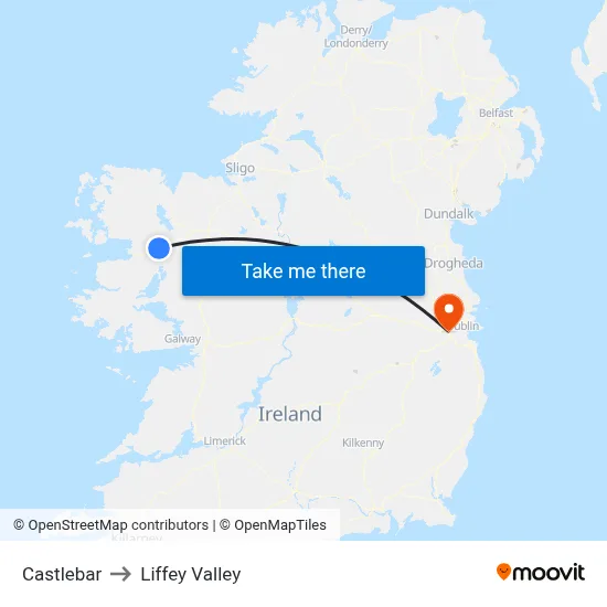 Castlebar to Liffey Valley map
