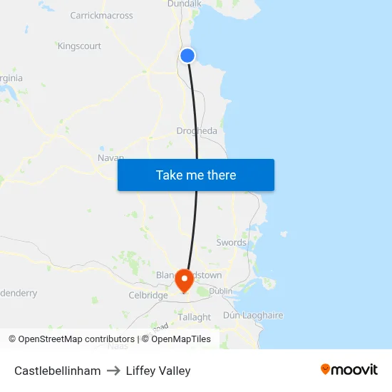 Castlebellinham to Liffey Valley map