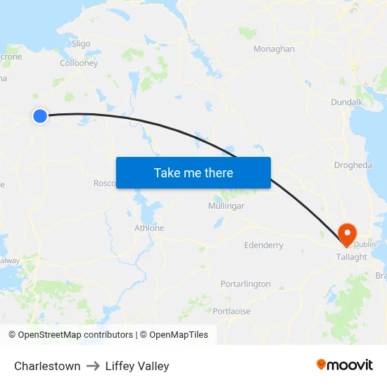 Charlestown to Liffey Valley map
