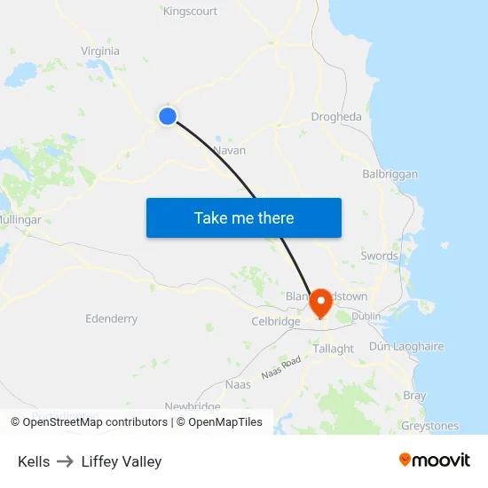 Kells to Liffey Valley map