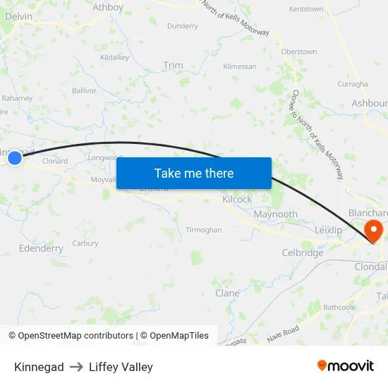 Kinnegad to Liffey Valley map
