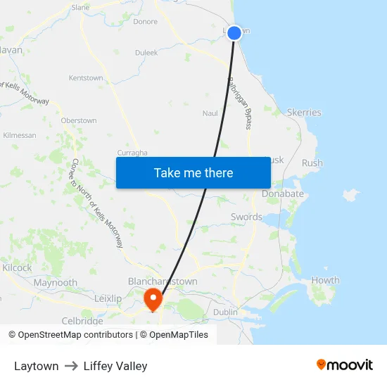 Laytown to Liffey Valley map