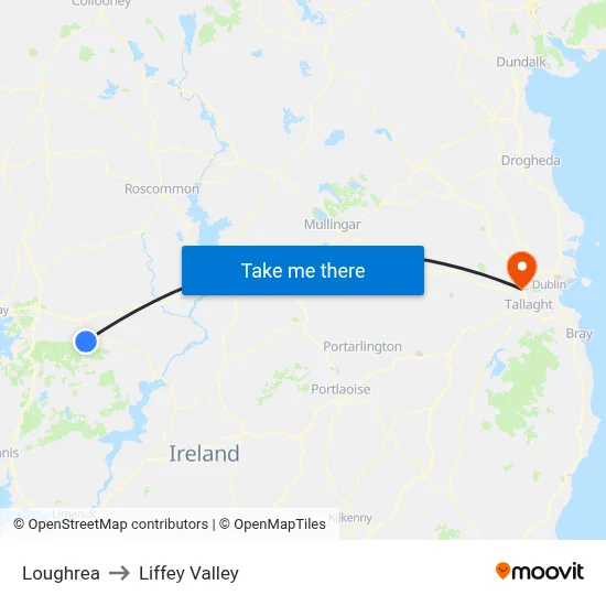 Loughrea to Liffey Valley map