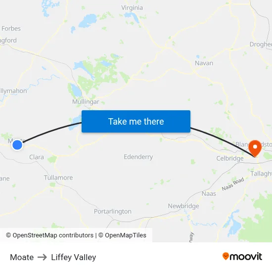 Moate to Liffey Valley map