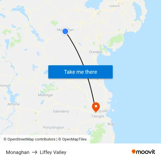 Monaghan to Liffey Valley map