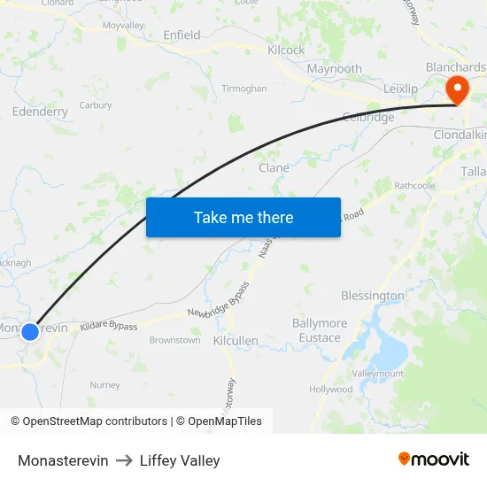 Monasterevin to Liffey Valley map