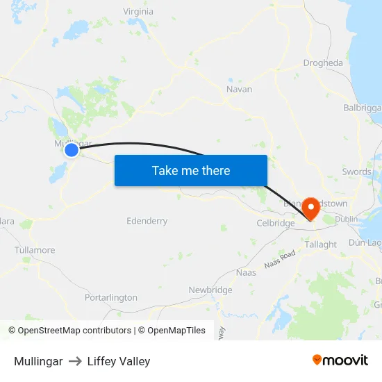 Mullingar to Liffey Valley map