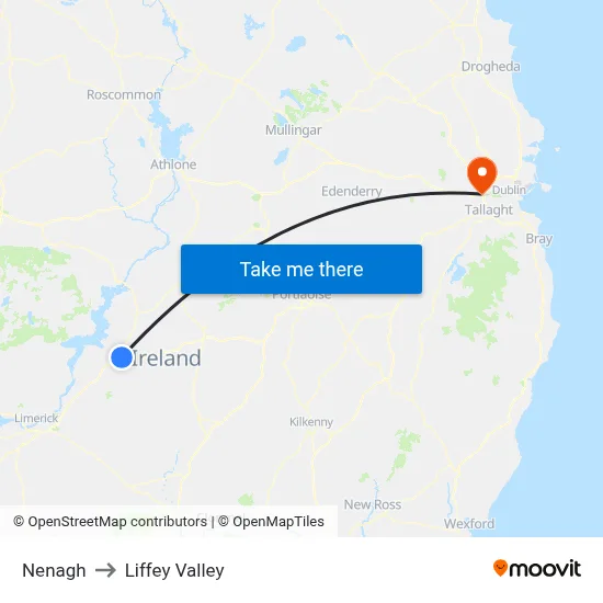 Nenagh to Liffey Valley map
