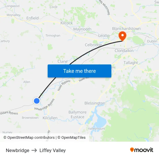 Newbridge to Liffey Valley map
