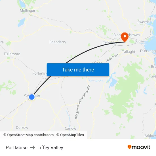 Portlaoise to Liffey Valley map