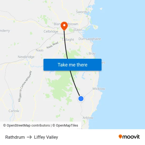 Rathdrum to Liffey Valley map