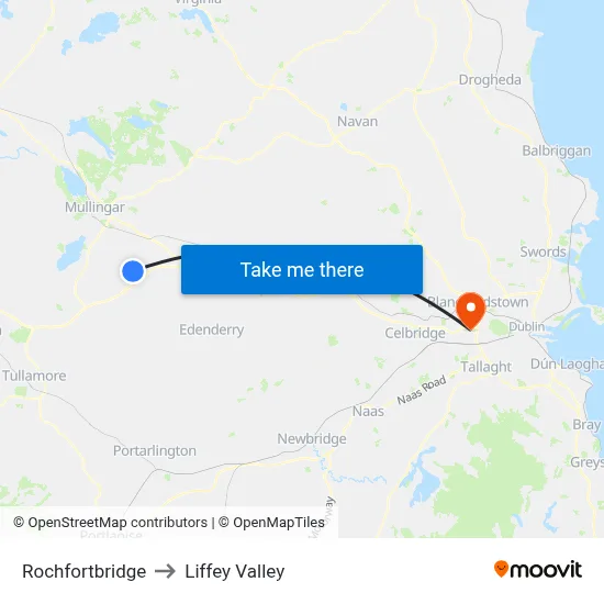 Rochfortbridge to Liffey Valley map
