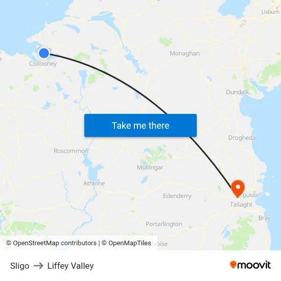 Sligo to Liffey Valley map