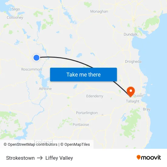 Strokestown to Liffey Valley map