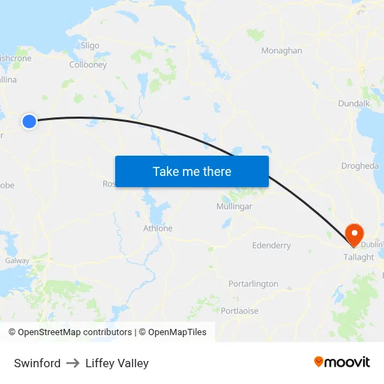 Swinford to Liffey Valley map
