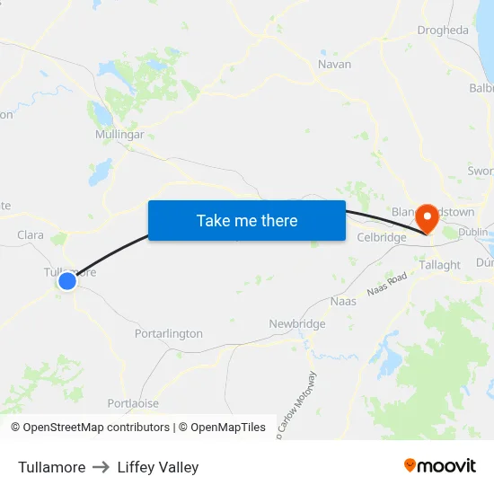 Tullamore to Liffey Valley map