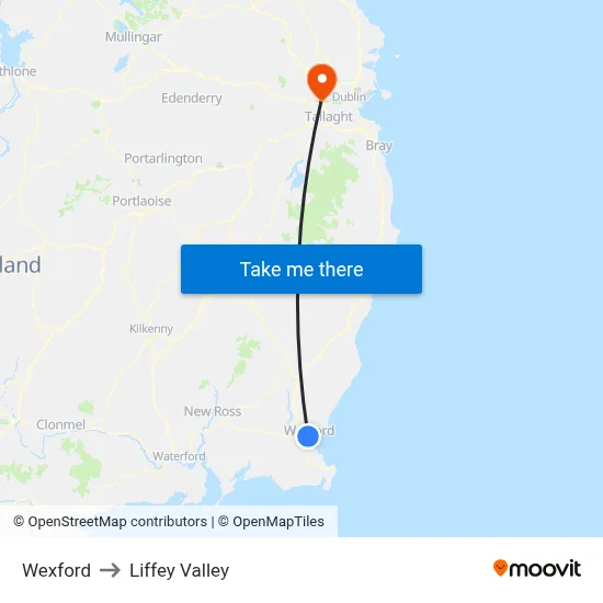 Wexford to Liffey Valley map