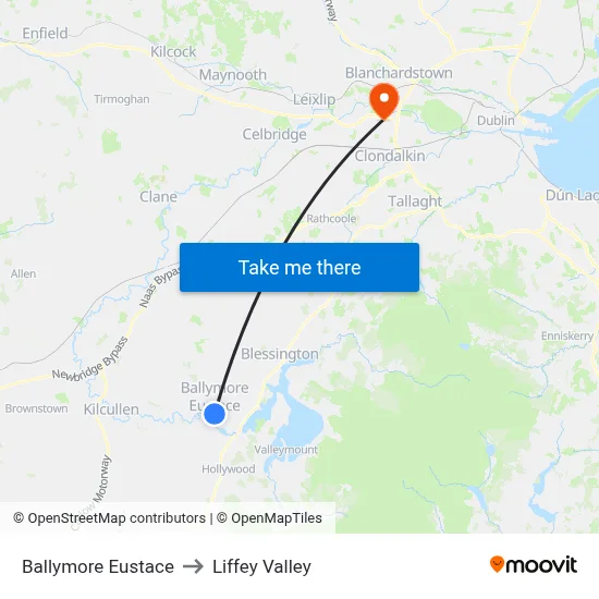 Ballymore Eustace to Liffey Valley map