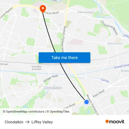 Clondalkin to Liffey Valley map