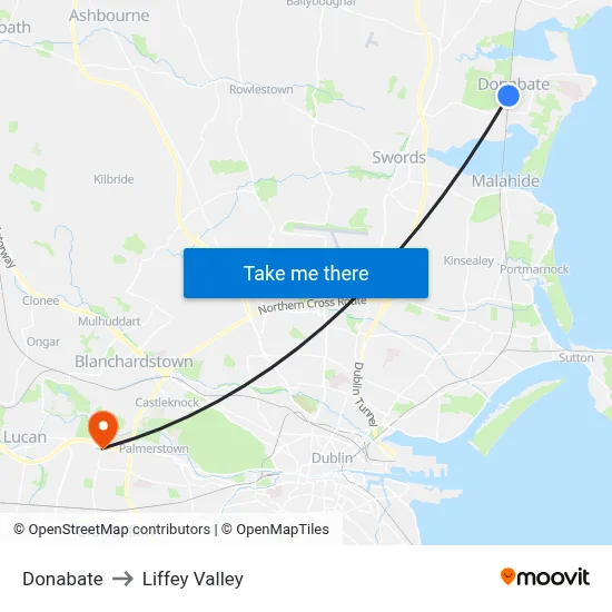 Donabate to Liffey Valley map