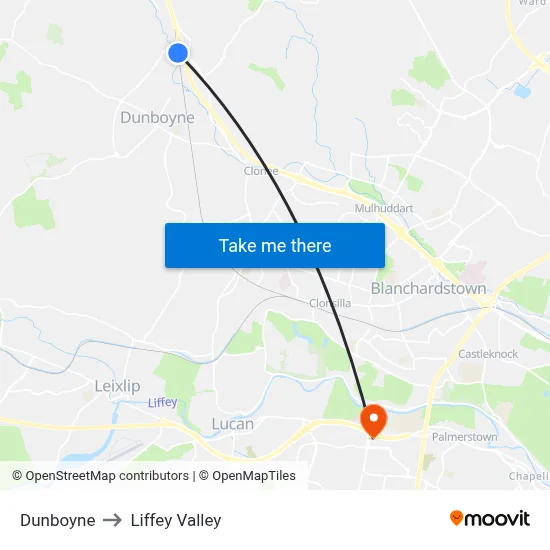 Dunboyne to Liffey Valley map
