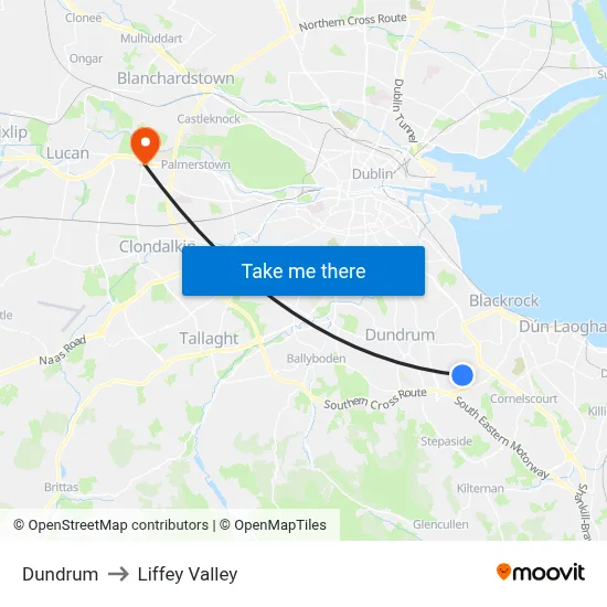 Dundrum to Liffey Valley map
