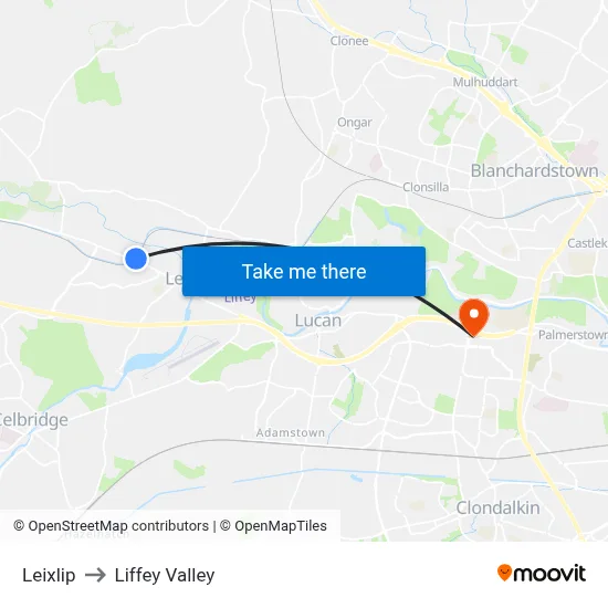 Leixlip to Liffey Valley map