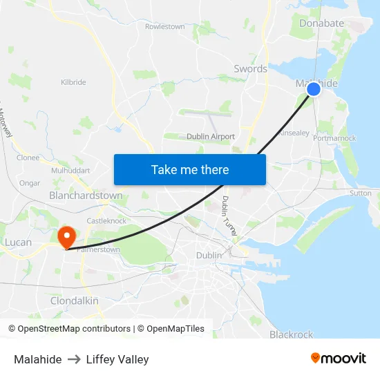 Malahide to Liffey Valley map