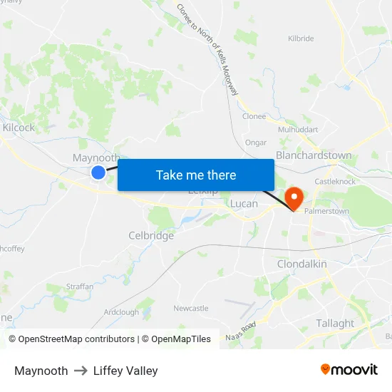 Maynooth to Liffey Valley map
