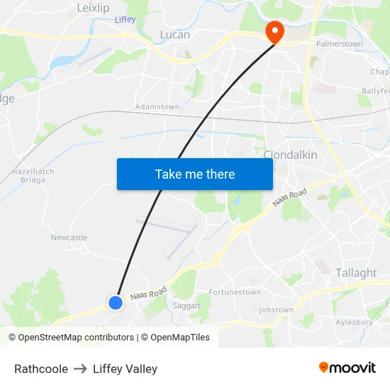 Rathcoole to Liffey Valley map
