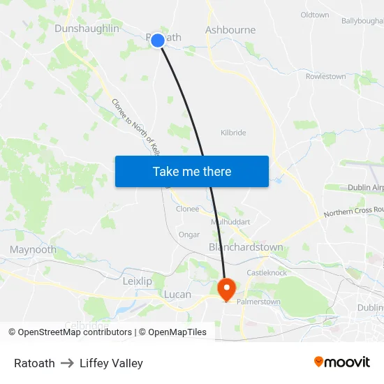 Ratoath to Liffey Valley map