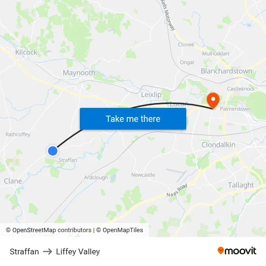 Straffan to Liffey Valley map