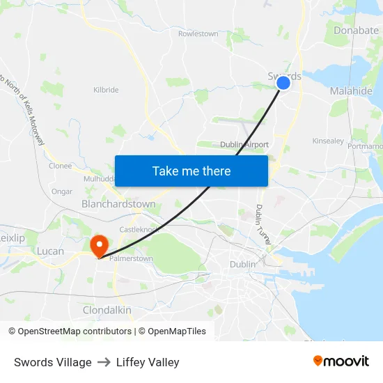 Swords Village to Liffey Valley map